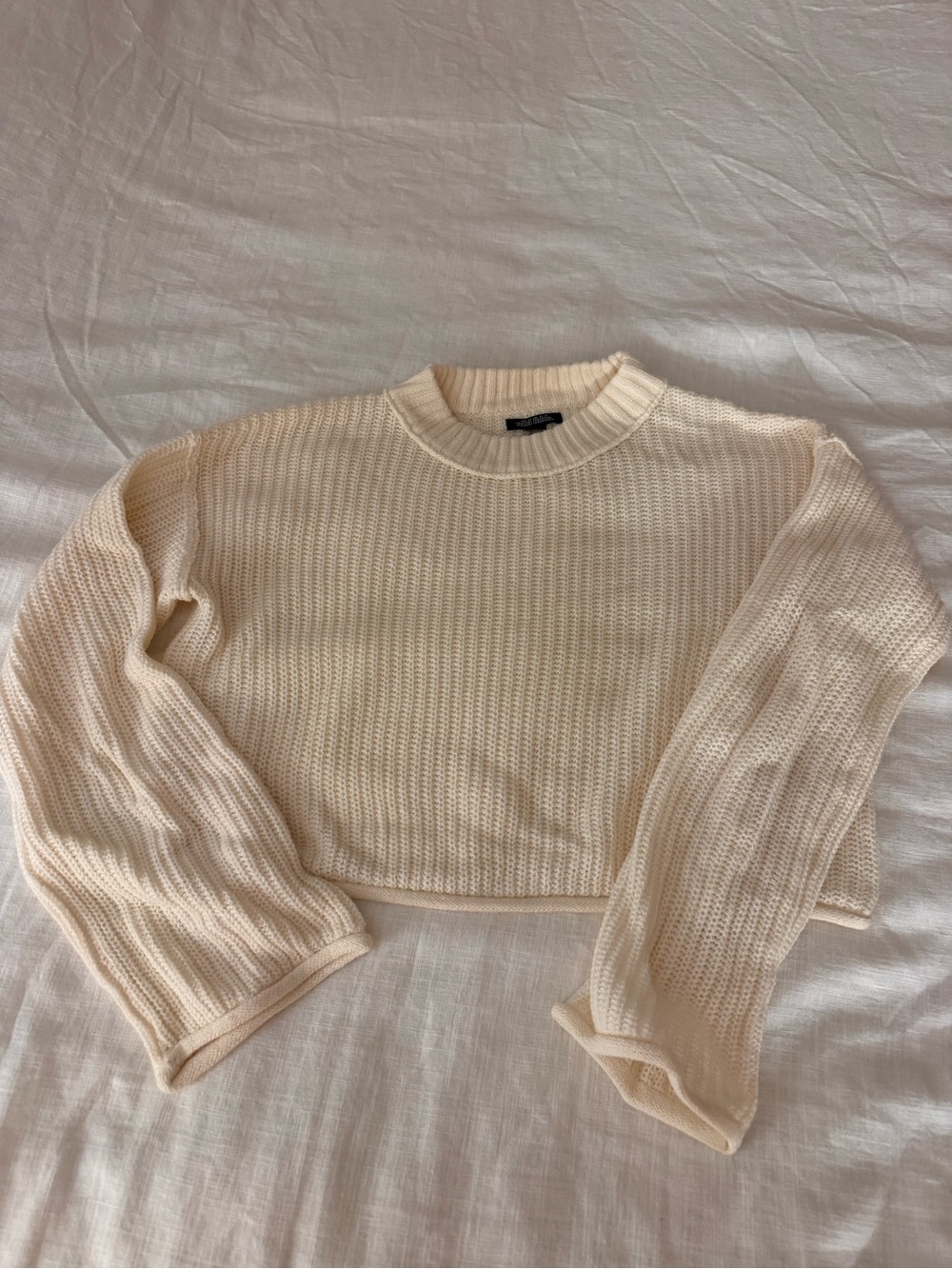 wild fable Cream Ribbed Cropped Sweatshirt